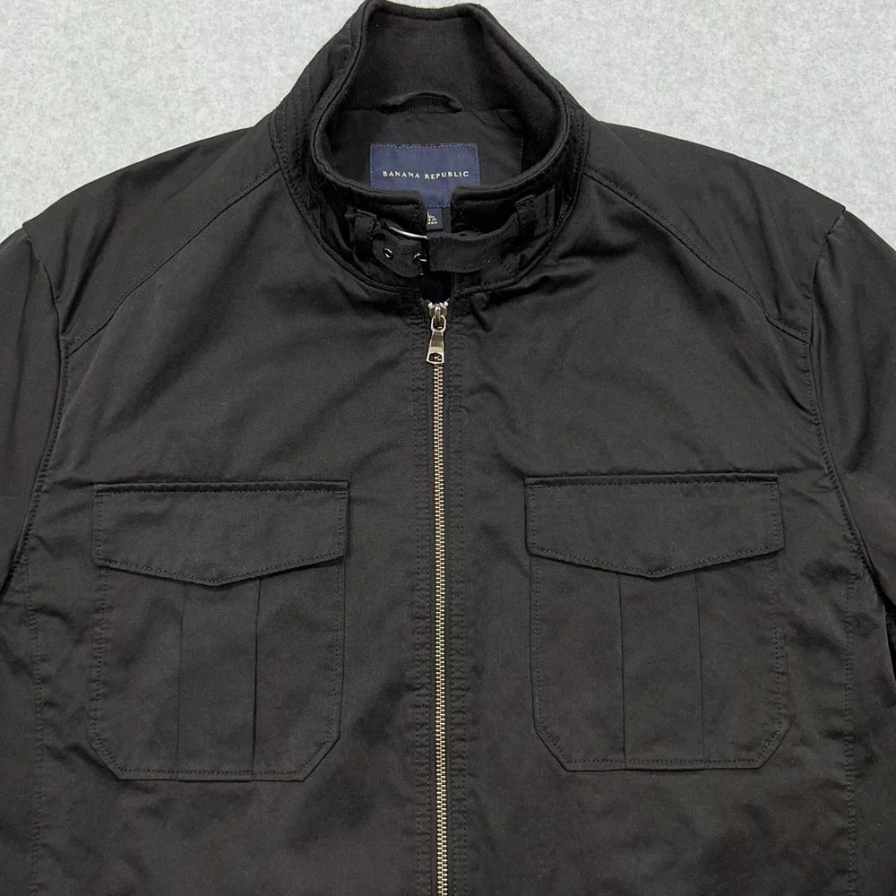 Banana‎ Republic Waxed Field Jacket Men's XL Black Full Zip Chin Strap Chore Y2K